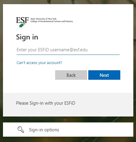 ESF's Office 365 Sign in screen.