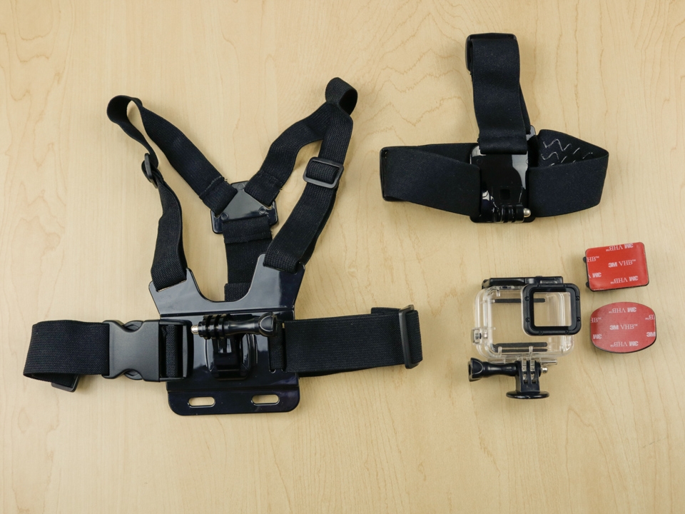 Chest Strap, Head Strap, Waterproof housing and Sticky Pads for GoPro